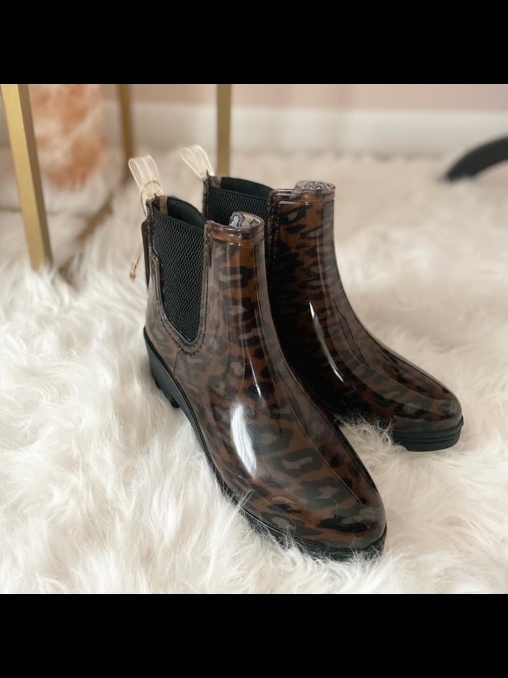 Leopard Print Waterproof Chelsea Rain Boots
